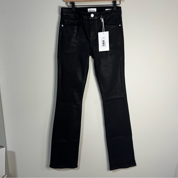 NWT FRAME Le Mini Boot Black Coated Trousers Pants Size 26 - Picture 3 of 10